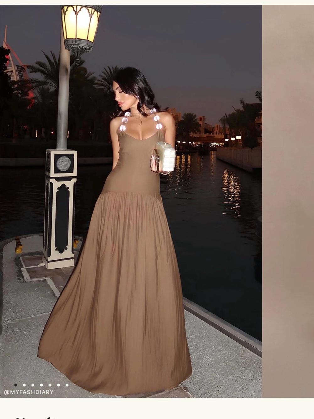 Meshki Brown Maxi Dress with Beaded Straps